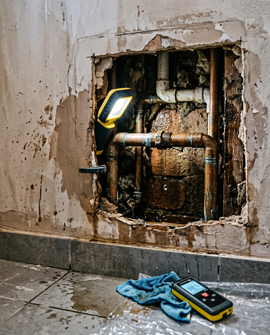 Canalisation localisée après ouverture ciblée d’un mur