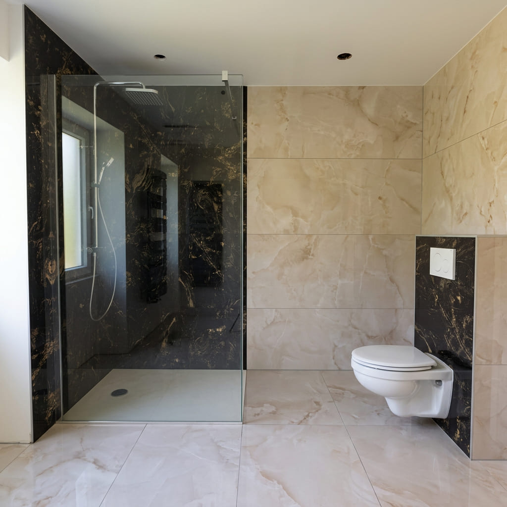 Salle de bain moderne avec meuble vasque et WC suspendu